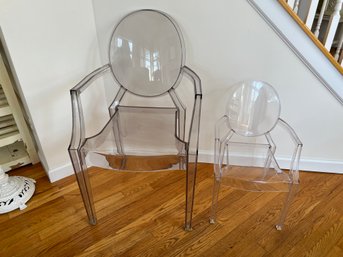 Louis Kartell Ghost Modern Arm Chairs - Adult And Child