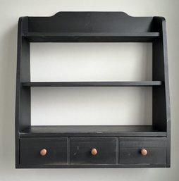 Country Style Vintage Black Wooden Shelf With Drawer And Shelves