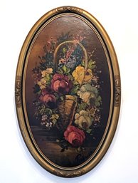 Vintage Oil Painting On Board Of Flowers In A Basket -signed