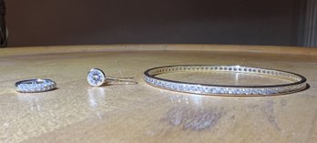 14kt Yellow Gold Bracelet, 14k Earring W/approx .95 Carat Diamond And White Gold Earring -shippable