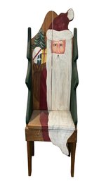 Vintage Wood Carved And Hand Painted Santa Claus Chair