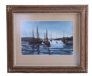 Framed Original Watercolor Water Scene By American Artist Rolandas Vilkauskas 1963