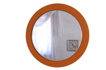 Mid Century Modern Tangerine Color Round Mirror- Shippable