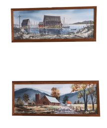 Vintage Pair Of Framed Watercolors By Artist Rolandas Vilkaukas