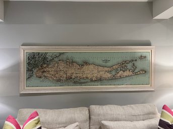 LARGE Map Of Long Island Print With White Weathered Frame