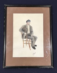 Framed Watercolor Man Sitting On Chair