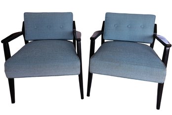 Pair Of Vintage Ebony With Turquoise Lounge Chairs By Z. Baczyk -