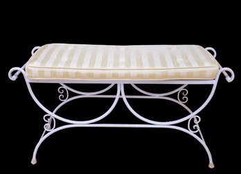 Mid Century Wrought Iron Bench With Tufted Cushion