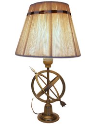 1970's Vintage Brass Sphere Nautical Table Lamp With String Shade. -shippable
