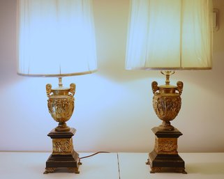 Pair Of Vintage Gilded Vase Urn Georgian Classic Table Lamps