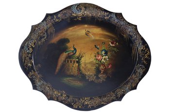 Vintage Black And Gilt Papier Mache Tray With Scallop Form-shippable