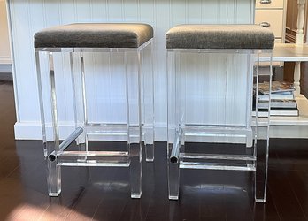 Pair Of Acrylic Counter Stools With Chrome Footrest