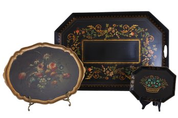 Collection Of Lovely Vintage Toleware And Papier Mache Trays - Shippable