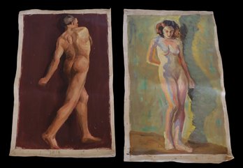 Two Oil On Canvas Nude Models -female And Male- Shippable