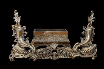 Elegant Vintage Brass Jardiniere And Decorative Brass Fireplace Fender-