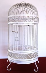 Vintage LARGE White Wrought Iron Birdcage With Dome Top And A Lefton Robin Bird