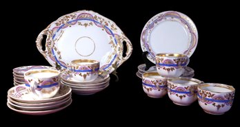 Beautiful China Set With Blue, Purple, Gold And White Colors-shippable