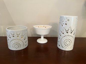Pair West Elm And Fenton Milk Glass Compote- Shippable