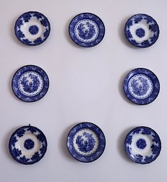 Collection Of  8 Antique To Vintage English Flow Blue-shippable