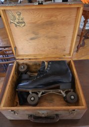 Early 20th Century Leather Roller Skates With Key And Long Island Original Case!!!-shippable