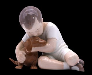 Bing & Grondahl Denmark Child Boy With Dachshund Dog Porcelain Figurine-SHIPPABLE