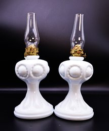Pair Vintage Milk Glass Original Oil Lamps  -SHIPPABLE