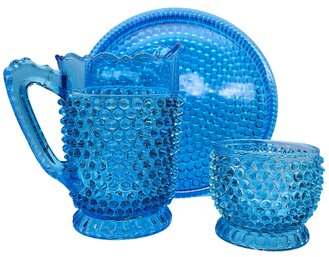 Hobnail Thumbprint Aqua Blue Glass Table Set-SHIPPABLE