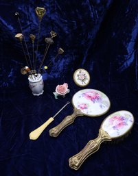 Vintage Ladies Vanity Set And Hat Pins-shippable