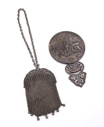Antique Coin Purse And Mini Carved Hand-mirror