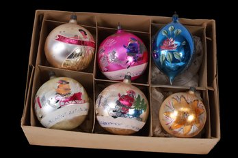 Six Vintage Hand-painted Large Ornaments -Shippable