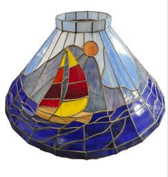 Tiffany Style Stained Slag Glass Sail Boat Nautical Ship Lamp Shade Landscape