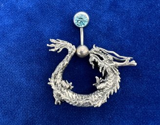 Sterling Silver Dragon Dangle Belly Button Ring - .37ozt Shippable