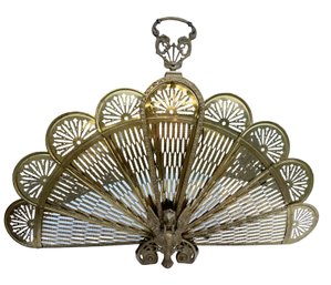 Vintage Brass Peacock-style Folding Fireplace Screen