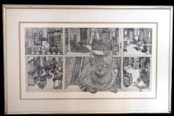 1977 Nancy Reinke Lithograph 'A Cat's Place'