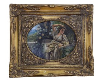 Original Oil Painting Of European Woman By The Sea
