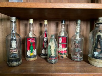 Seven Vintage Folk Art Whimsical Bottles