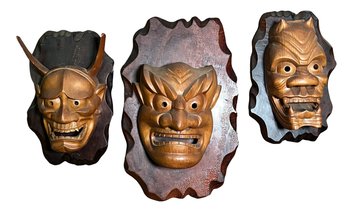 Three Japanese Vintage Carved Maskes!! Fabulous!!