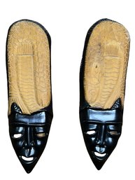 Vintage Pair Of Hand Carved Wooden Art Masks