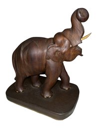 Vintage Large Hand Carved Wooden Lucky Elephant Statue