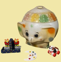 Vintage 1960's Blow Mold Elephant Toy Box /chest, Fisher Price, Bookends ,more