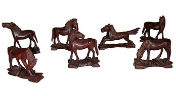 Seven Vintage Wooden Horse Collection
