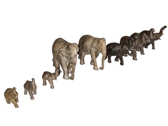 Nine Wooden Vintage Elephant Collection - Shippable