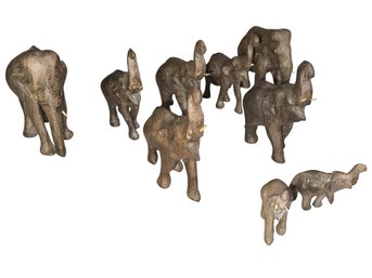 Vintage Collection Of Eight Wooden Elephants - Shippable