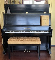 Mason And Hamlin Black Upright Piano And Bench
