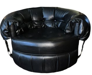 Modern Tufted Black Lounge Chair With Back Straps And Rings