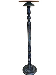 Asian Style Vintage Black With Figure Pedestal Stand