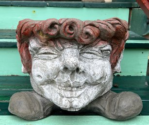 Vintage Composite Stone Garden Flower Pot Planter Gargoyle Hobbit Funny Face
