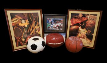 Sports Prints With Basketball, Soccer And Football Stools
