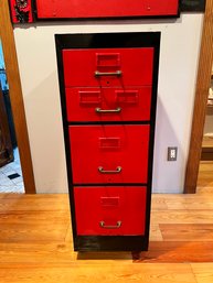 Red Vintage Metal File Cabinet