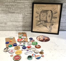 Vintage Political And More Pins And Drawing -shippable